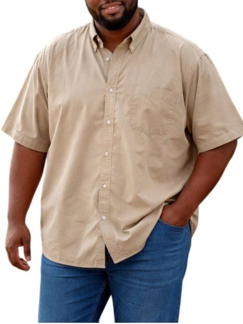 Blue Generation Mens Plus Size 2XL Shirt Button-Up Short Sleeve Light Khaki